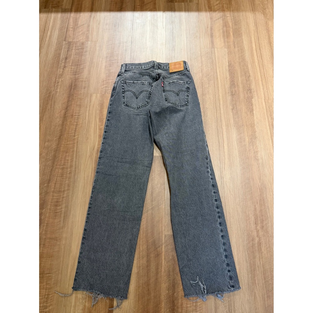 Levis 501 Original Jeans Womens W24 L32 Black Grey Straight Leg Raw Hem Premium - Picture 2 of 7